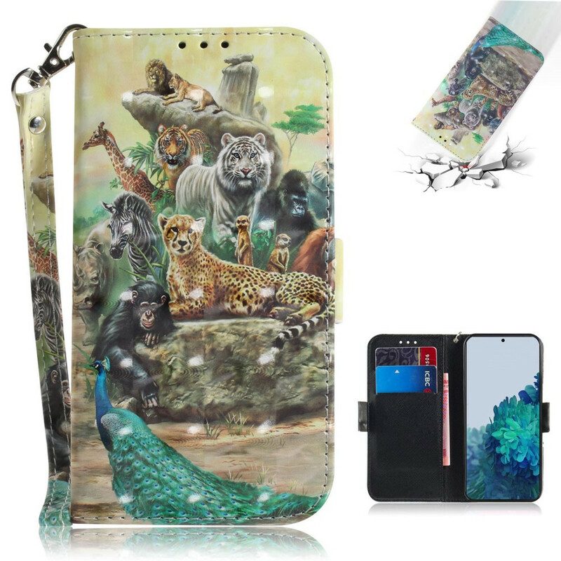 Flip Case Für Samsung Galaxy S21 5G Mit Kordel Tanga-safari-tiere