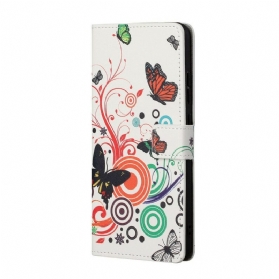 Flip Case Für Samsung Galaxy S21 5G Schmetterlinge Und Blumen