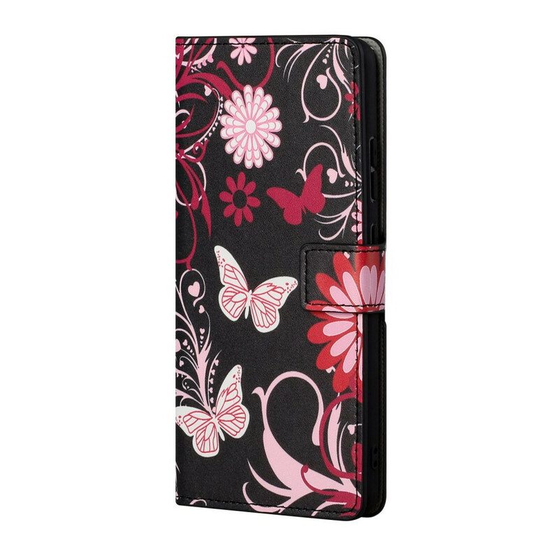 Flip Case Für Samsung Galaxy S21 5G Schmetterlinge Und Blumen