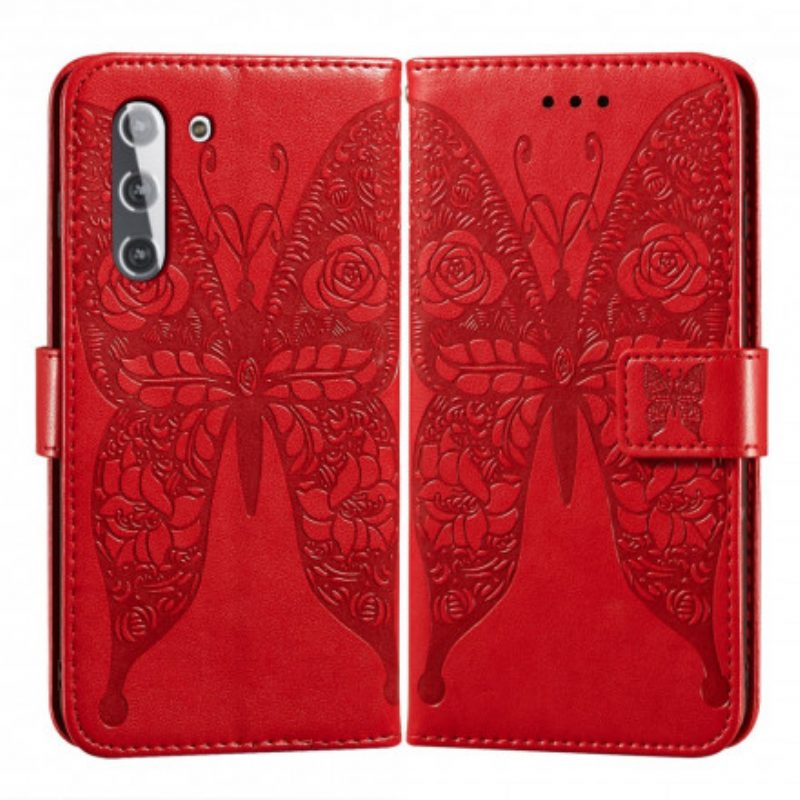 Flip Case Für Samsung Galaxy S21 5G Schmetterlingsblumenmuster