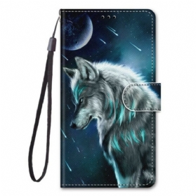 Flip Case Für Samsung Galaxy S21 5G Wolf Unter Einem Sternenregen