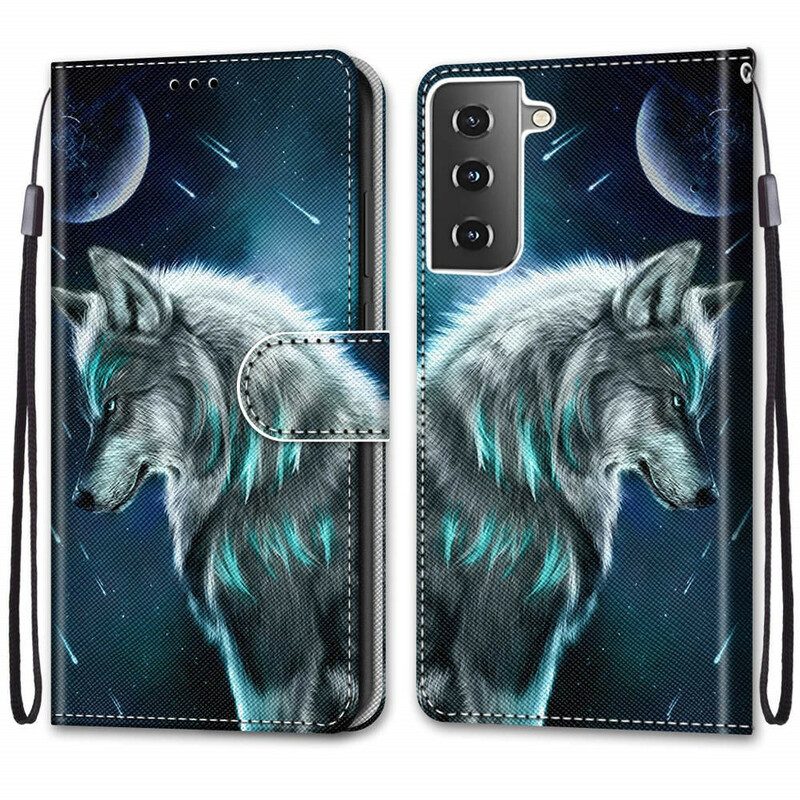 Flip Case Für Samsung Galaxy S21 5G Wolf Unter Einem Sternenregen