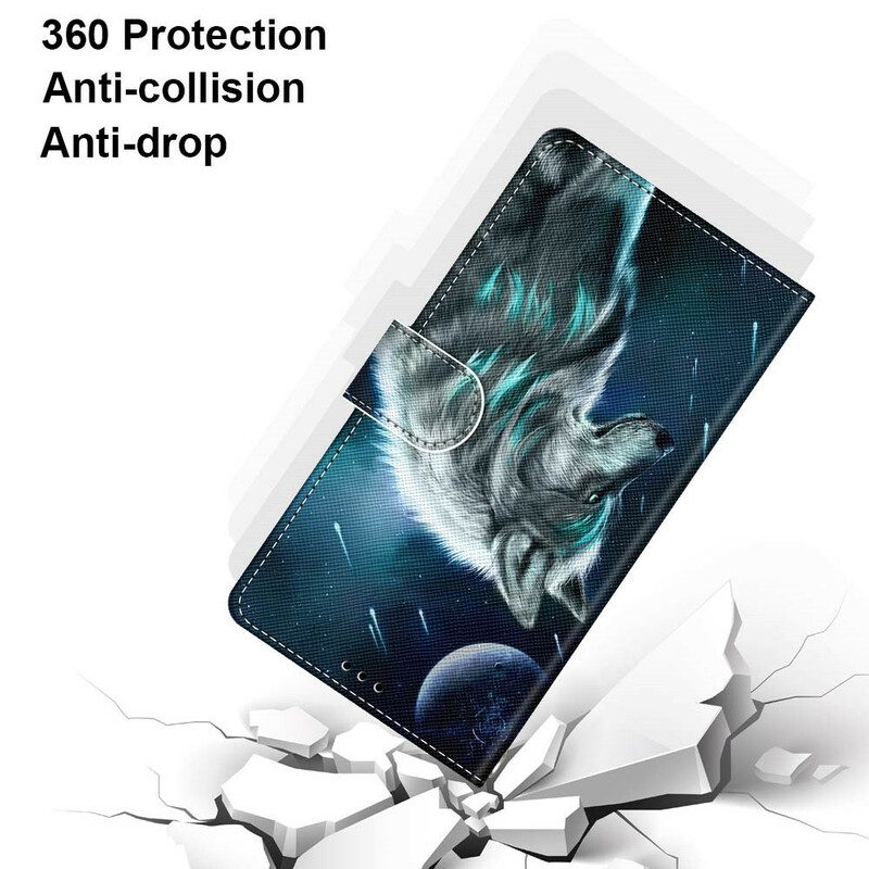 Flip Case Für Samsung Galaxy S21 5G Wolf Unter Einem Sternenregen