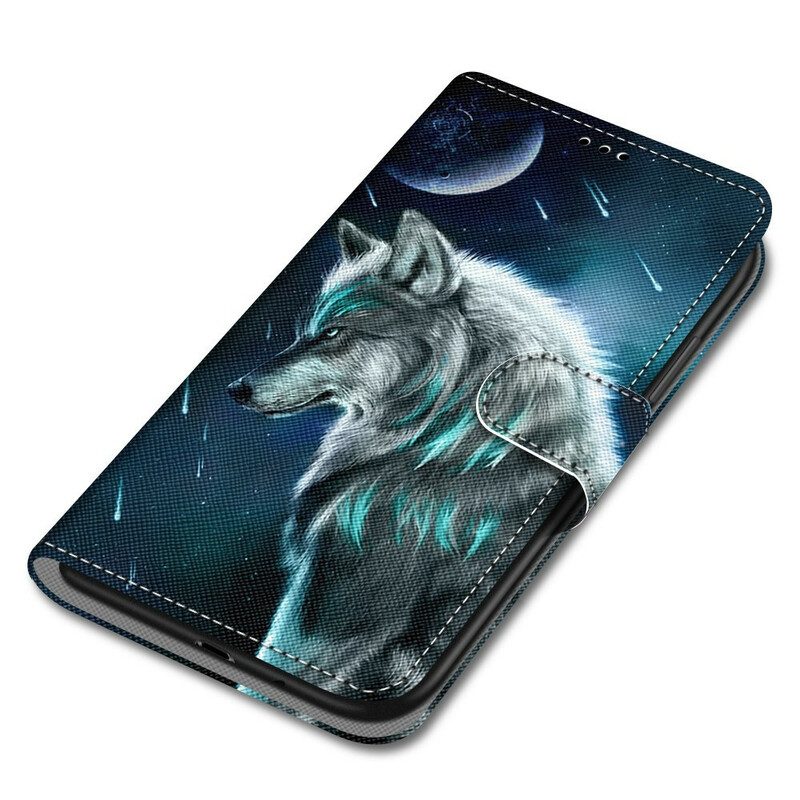 Flip Case Für Samsung Galaxy S21 5G Wolf Unter Einem Sternenregen