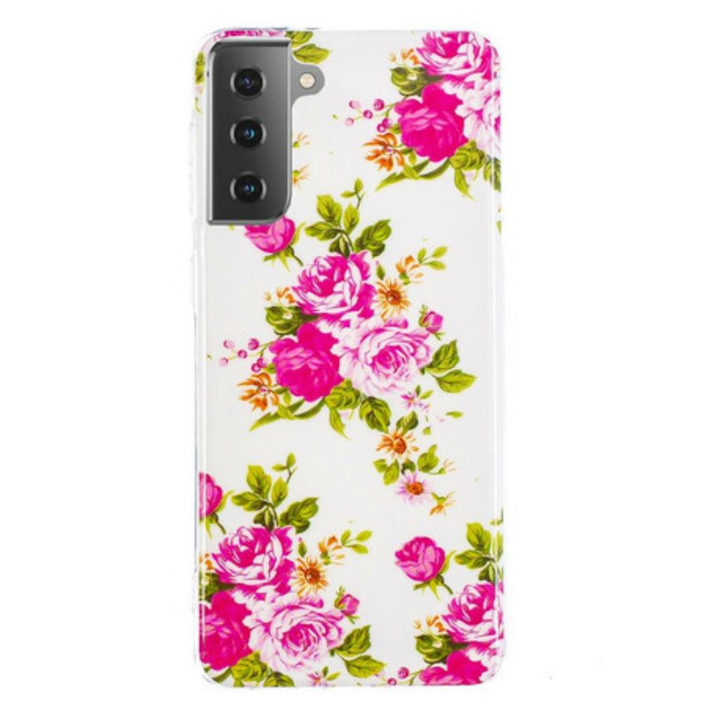 Handyhülle Für Samsung Galaxy S21 5G Fluoreszierende Freiheitsblumen