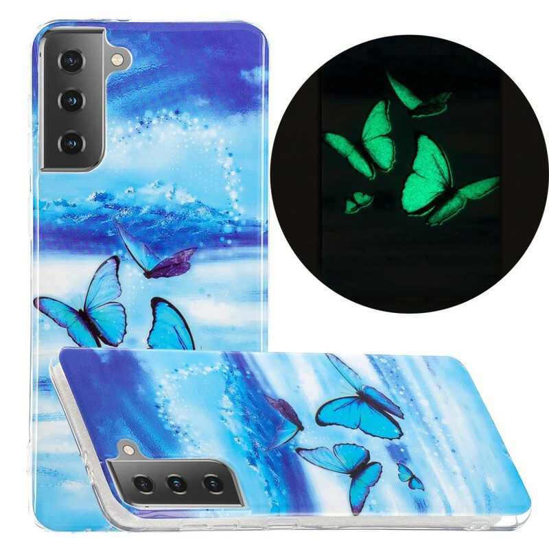 Handyhülle Für Samsung Galaxy S21 5G Fluoreszierende Schmetterlingsserie