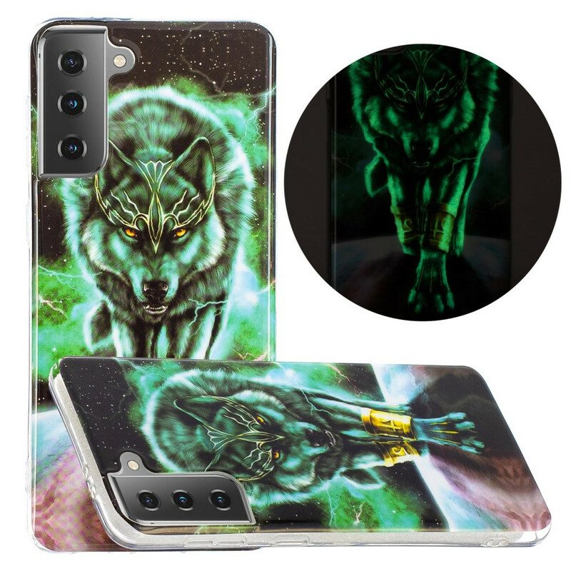 Handyhülle Für Samsung Galaxy S21 5G Fluoreszierende Wolf-serie