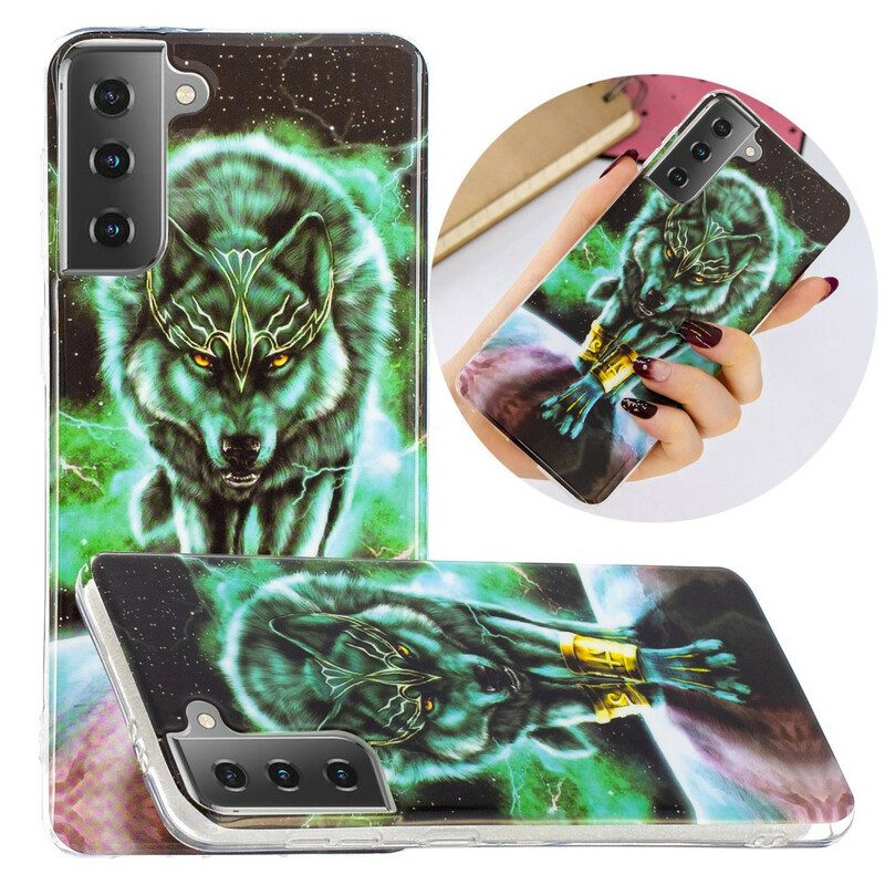 Handyhülle Für Samsung Galaxy S21 5G Fluoreszierende Wolf-serie