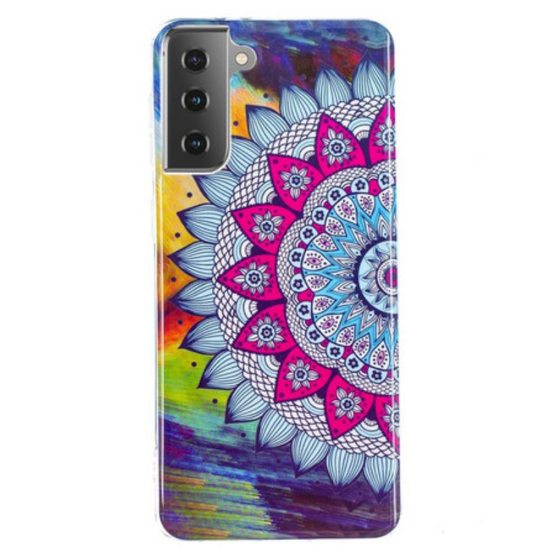 Hülle Für Samsung Galaxy S21 5G Fluoreszierendes Buntes Mandala