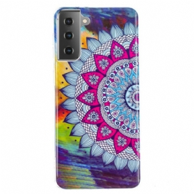 Hülle Für Samsung Galaxy S21 5G Fluoreszierendes Buntes Mandala