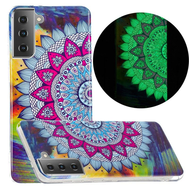 Hülle Für Samsung Galaxy S21 5G Fluoreszierendes Buntes Mandala