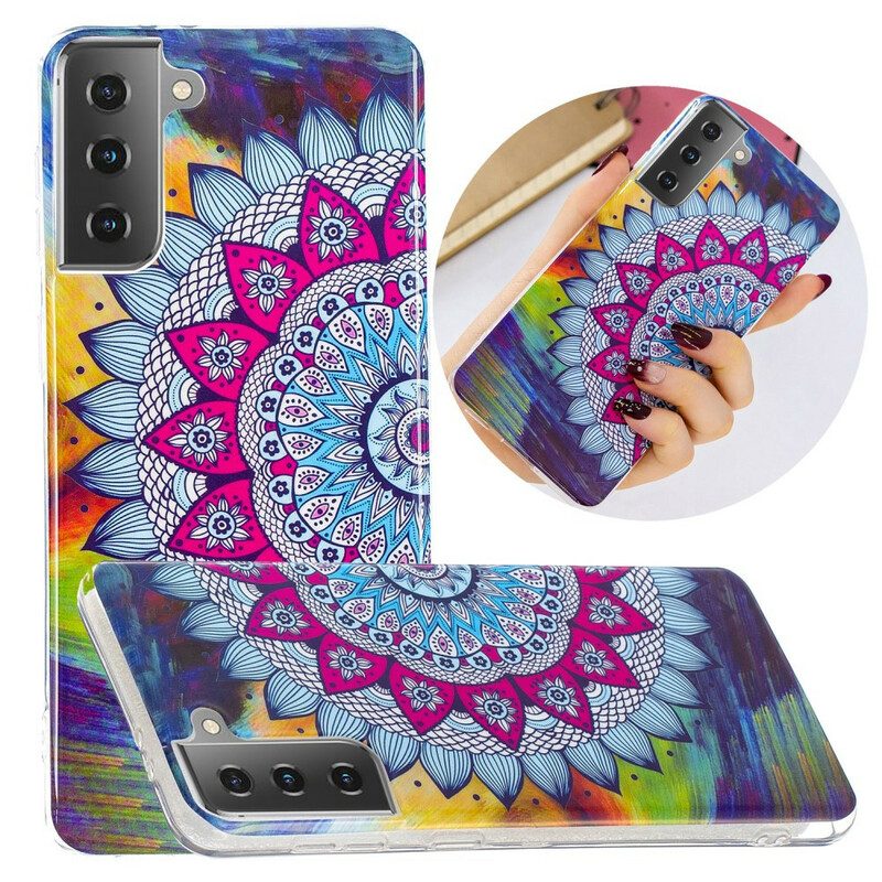 Hülle Für Samsung Galaxy S21 5G Fluoreszierendes Buntes Mandala