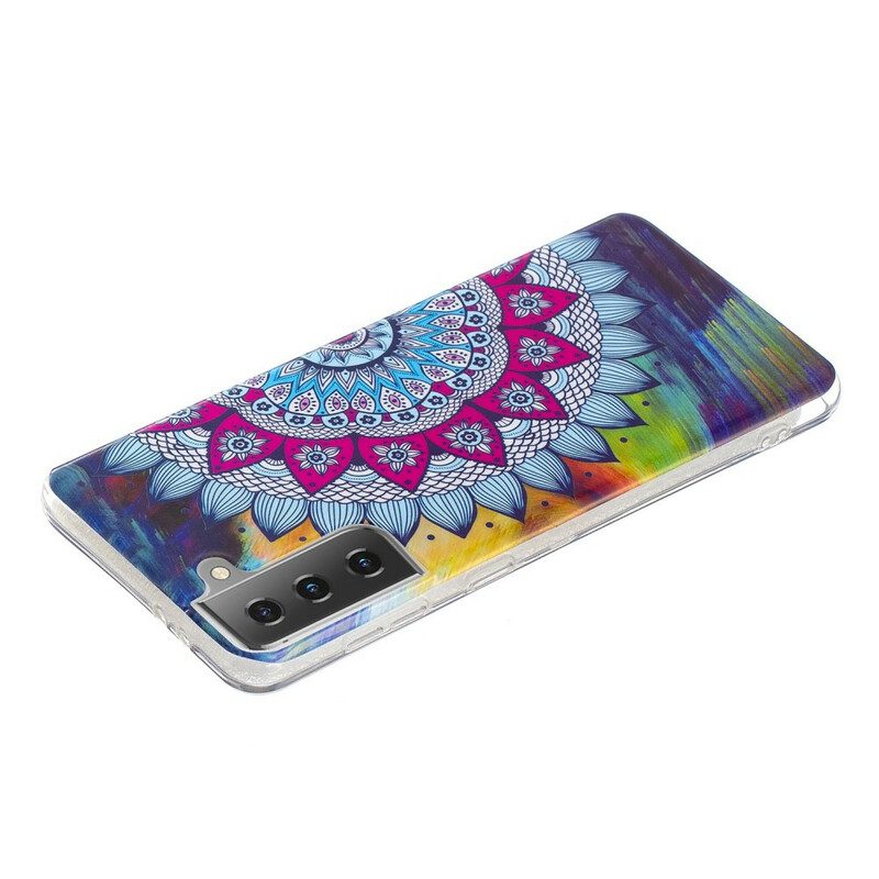 Hülle Für Samsung Galaxy S21 5G Fluoreszierendes Buntes Mandala