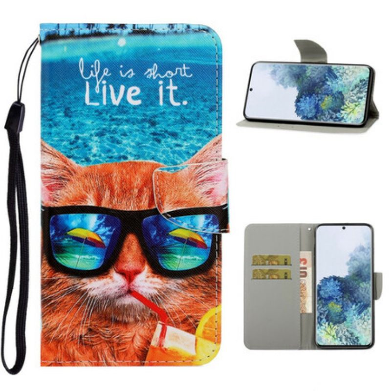 Lederhüllen Für Samsung Galaxy S21 5G Mit Kordel Cat Live It Strappy