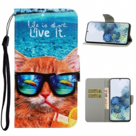 Lederhüllen Für Samsung Galaxy S21 5G Mit Kordel Cat Live It Strappy