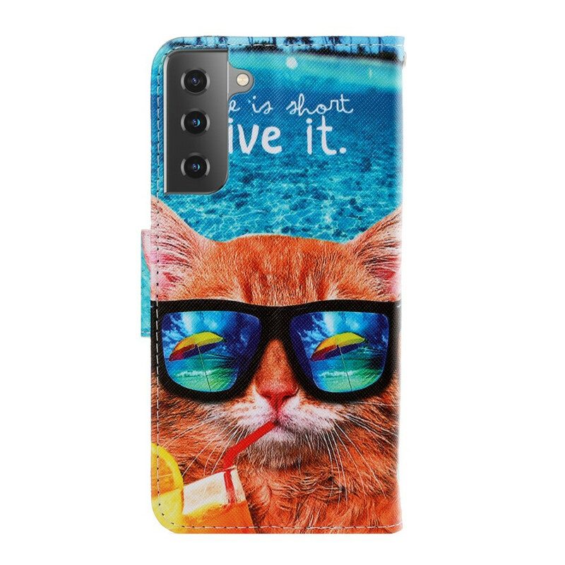 Lederhüllen Für Samsung Galaxy S21 5G Mit Kordel Cat Live It Strappy