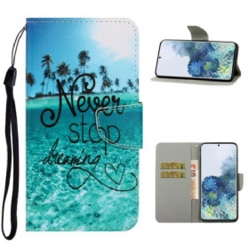 Lederhüllen Für Samsung Galaxy S21 5G Mit Kordel Never Stop Dreaming Navy Strappy