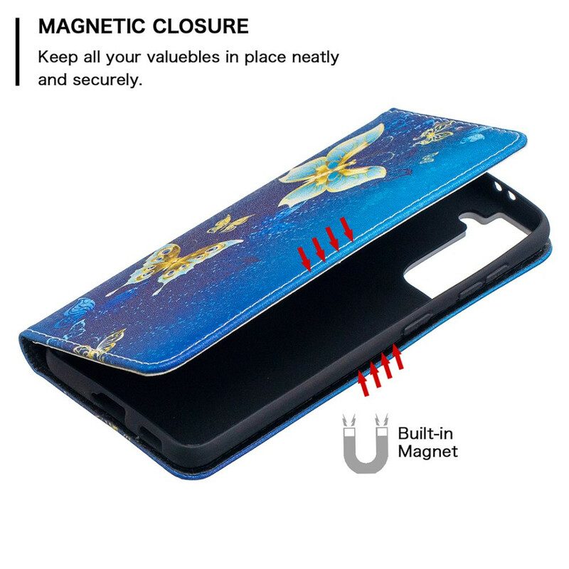 Schutzhülle Für Samsung Galaxy S21 5G Flip Case Bunte Schmetterlinge