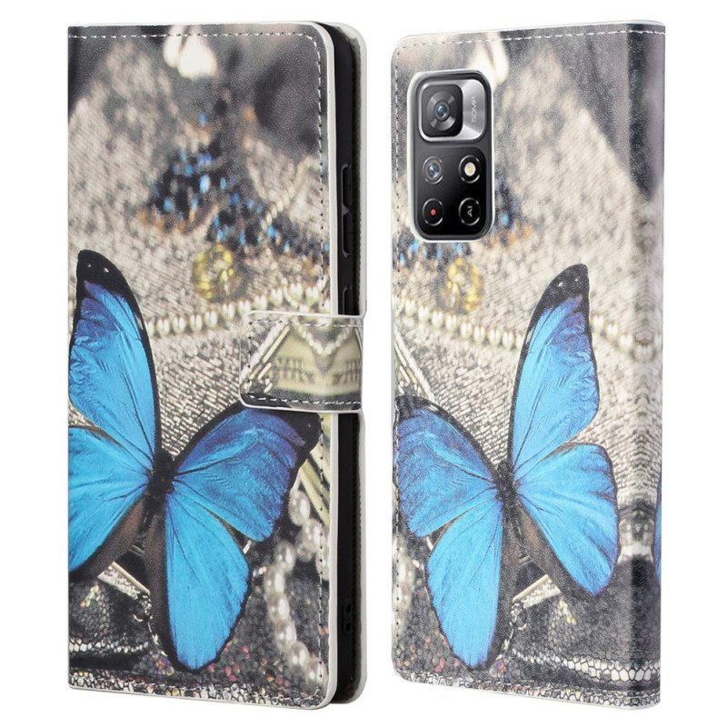 Flip Case Für Poco M4 Pro 5G Blauer Schmetterling