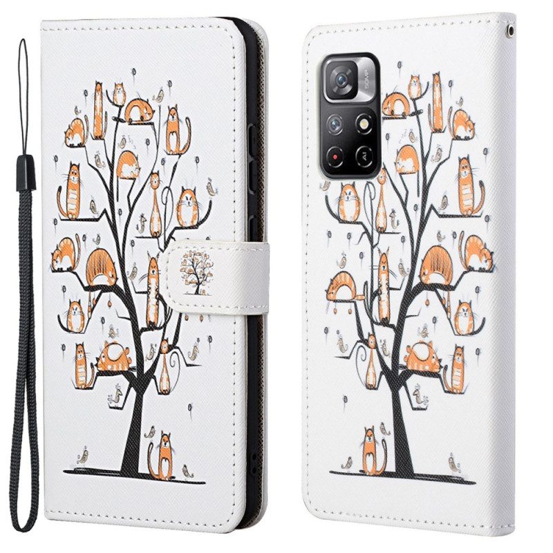 Flip Case Für Poco M4 Pro 5G Mit Kordel Funky Cats Mit Riemen