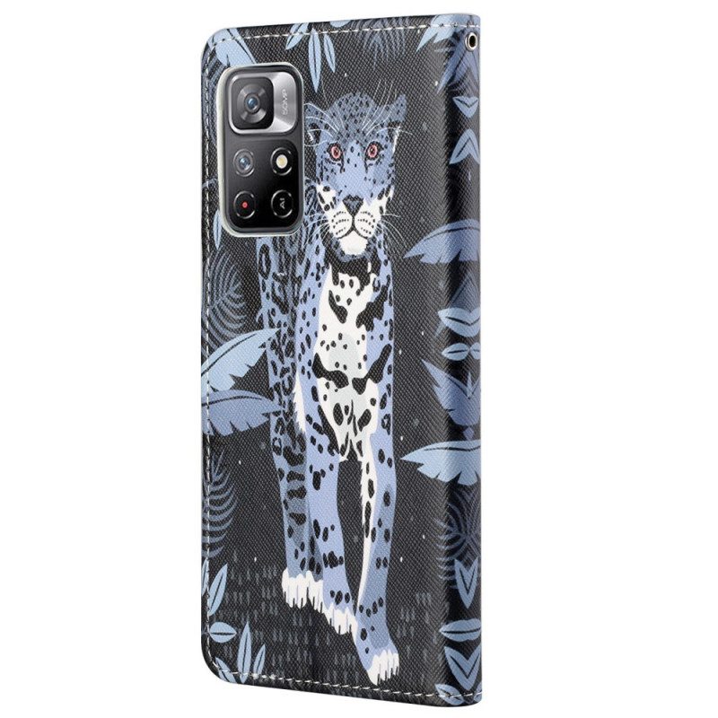 Flip Case Für Poco M4 Pro 5G Mit Kordel Riemchen-leopard