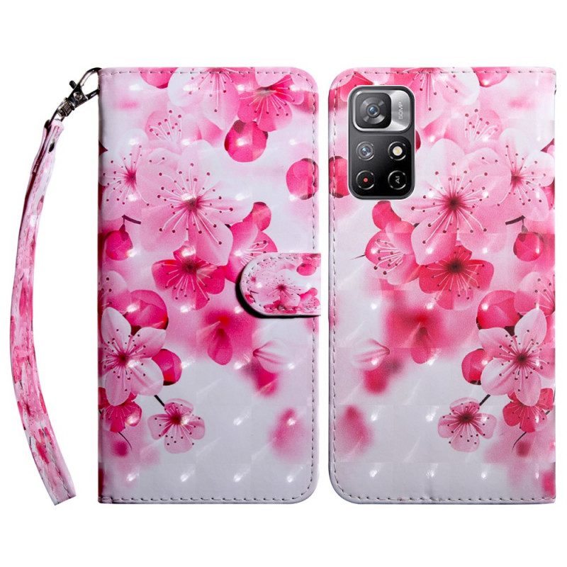 Flip Case Für Poco M4 Pro 5G Pinke Blumen