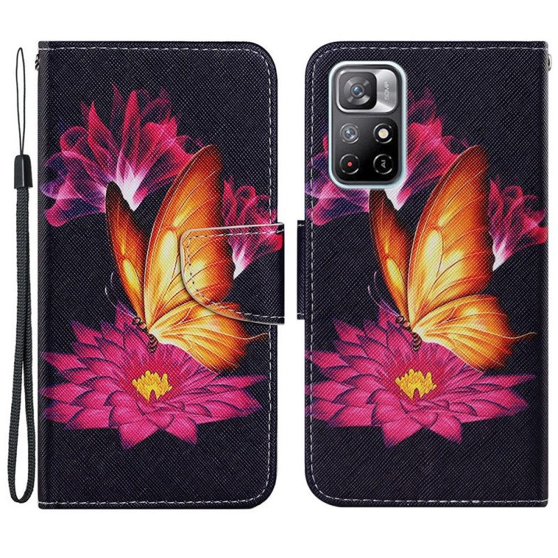 Flip Case Für Poco M4 Pro 5G Schmetterling Und Lotus