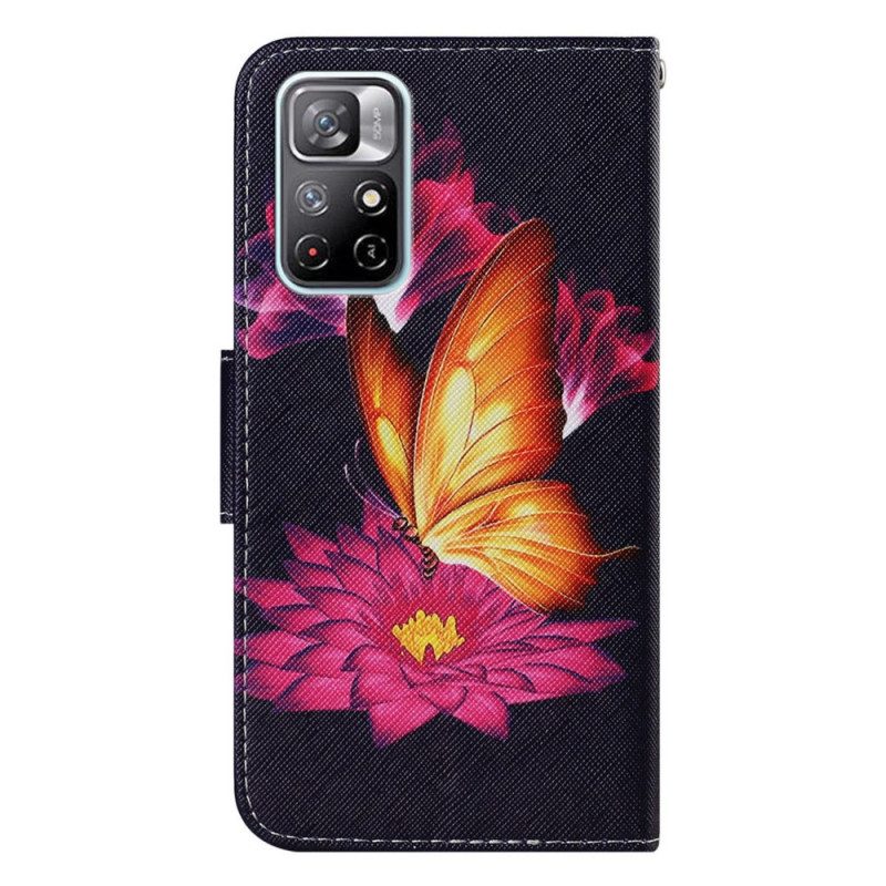 Flip Case Für Poco M4 Pro 5G Schmetterling Und Lotus