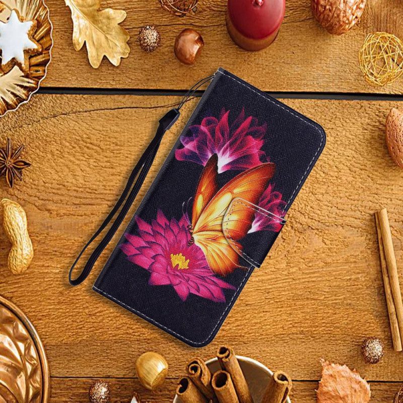 Flip Case Für Poco M4 Pro 5G Schmetterling Und Lotus