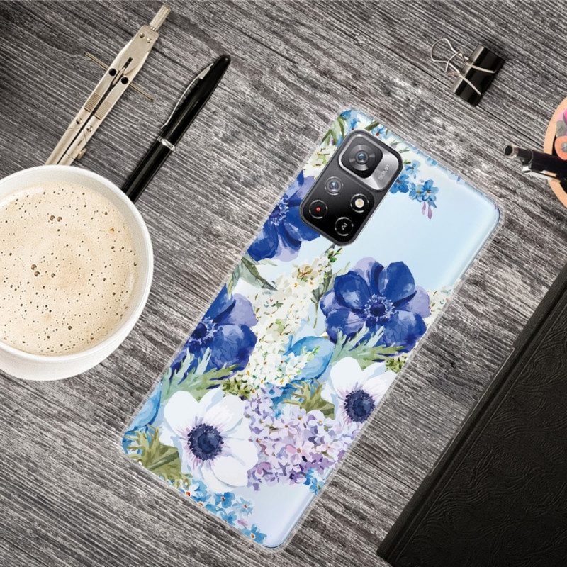 Hülle Für Poco M4 Pro 5G Aquarellblaue Blumen