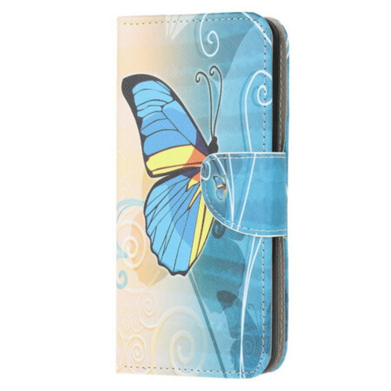 Flip Case Für Samsung Galaxy A52 4G / A52 5G / A52s 5G Blauer Und Gelber Schmetterling