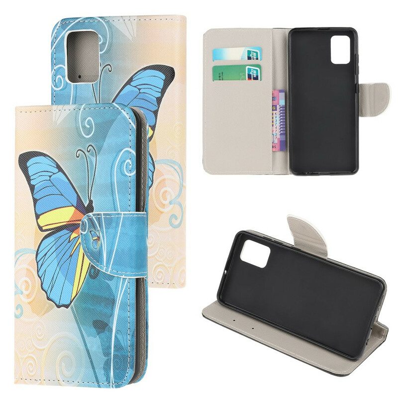 Flip Case Für Samsung Galaxy A52 4G / A52 5G / A52s 5G Blauer Und Gelber Schmetterling