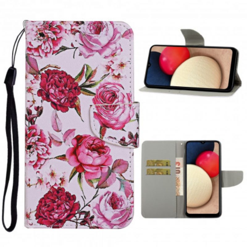 Flip Case Für Samsung Galaxy A52 4G / A52 5G / A52s 5G Meisterhafte Blumen Mit Riemen