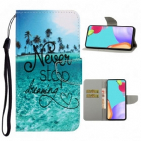 Flip Case Für Samsung Galaxy A52 4G / A52 5G / A52s 5G Mit Kordel Never Stop Dreaming Navy Strappy