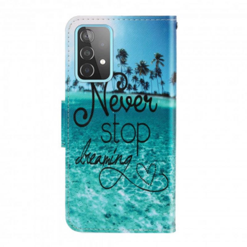 Flip Case Für Samsung Galaxy A52 4G / A52 5G / A52s 5G Mit Kordel Never Stop Dreaming Navy Strappy