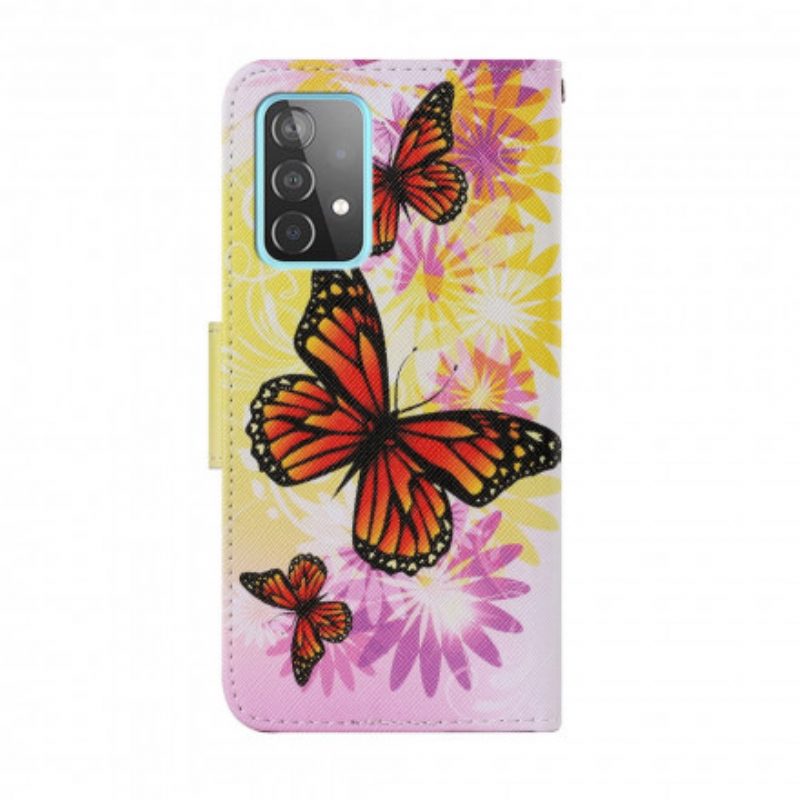 Flip Case Für Samsung Galaxy A52 4G / A52 5G / A52s 5G Schmetterlinge Und Sommerblumen