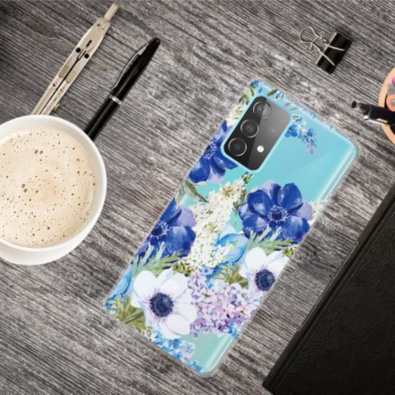 Handyhülle Für Samsung Galaxy A52 4G / A52 5G / A52s 5G Nahtlose Aquarellblaue Blumen