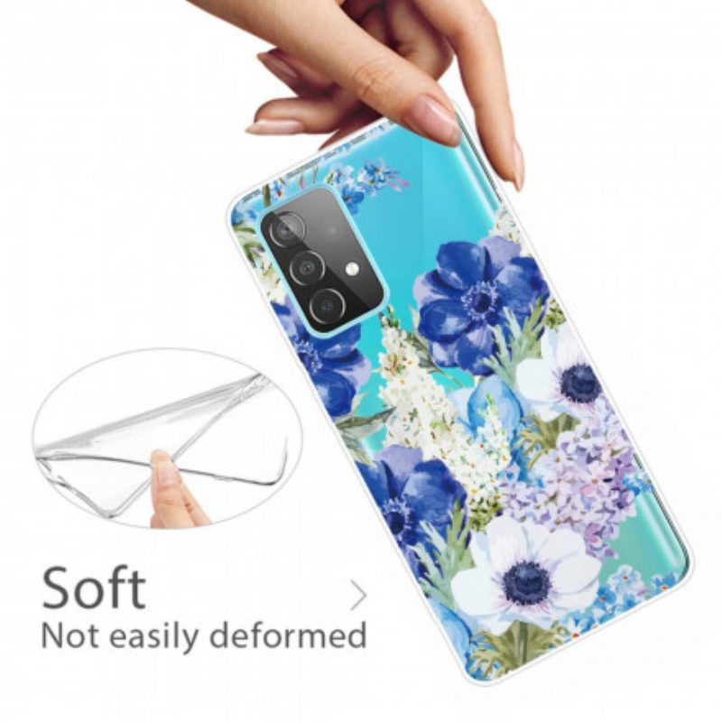 Handyhülle Für Samsung Galaxy A52 4G / A52 5G / A52s 5G Nahtlose Aquarellblaue Blumen