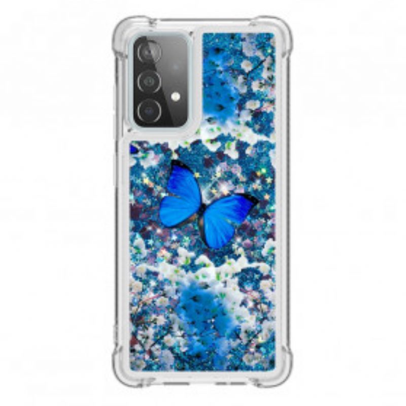 Hülle Für Samsung Galaxy A52 4G / A52 5G / A52s 5G Glitzernde Blaue Schmetterlinge