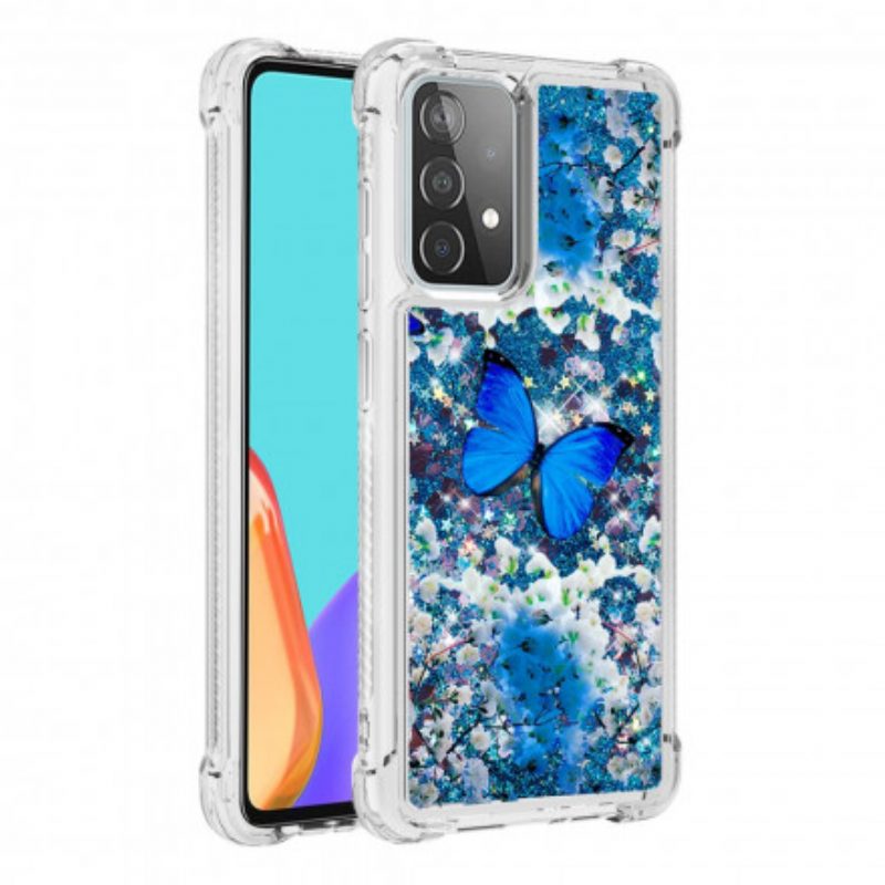 Hülle Für Samsung Galaxy A52 4G / A52 5G / A52s 5G Glitzernde Blaue Schmetterlinge