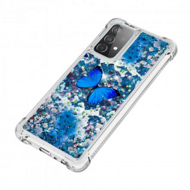 Hülle Für Samsung Galaxy A52 4G / A52 5G / A52s 5G Glitzernde Blaue Schmetterlinge