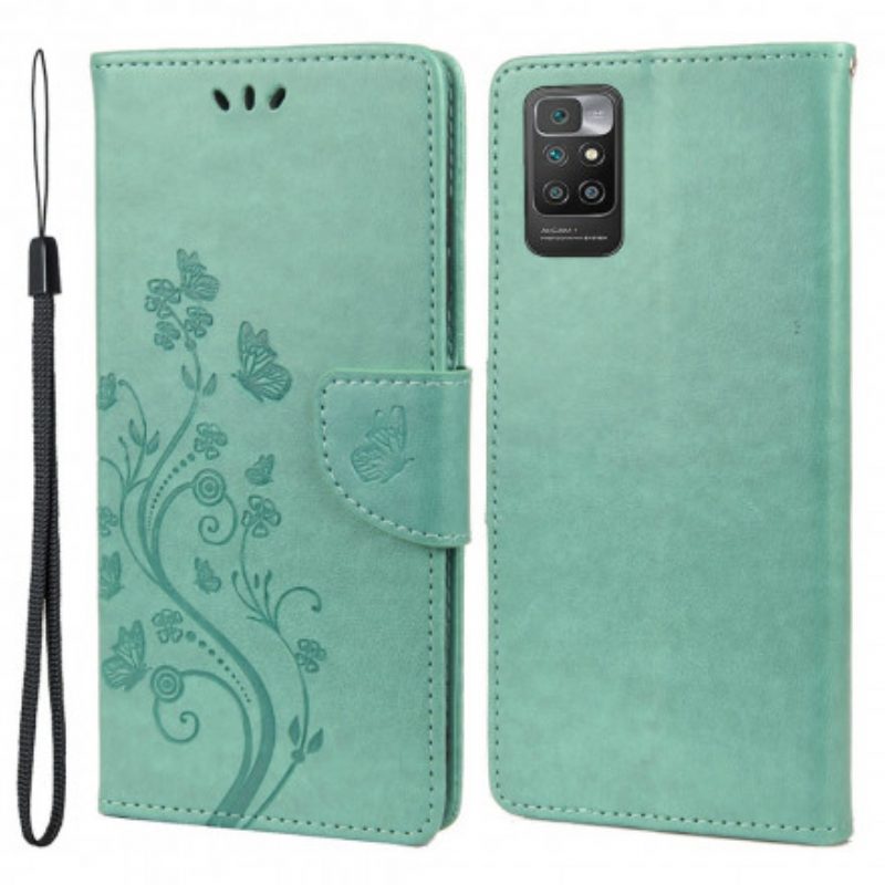 Flip Case Für Xiaomi Redmi 10 Asiatische Schmetterlinge Und Blumen