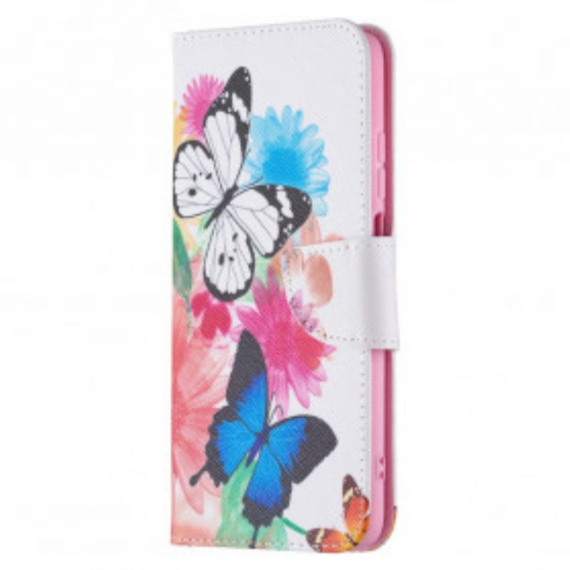 Flip Case Für Xiaomi Redmi 10 Bemalte Schmetterlinge Und Blumen