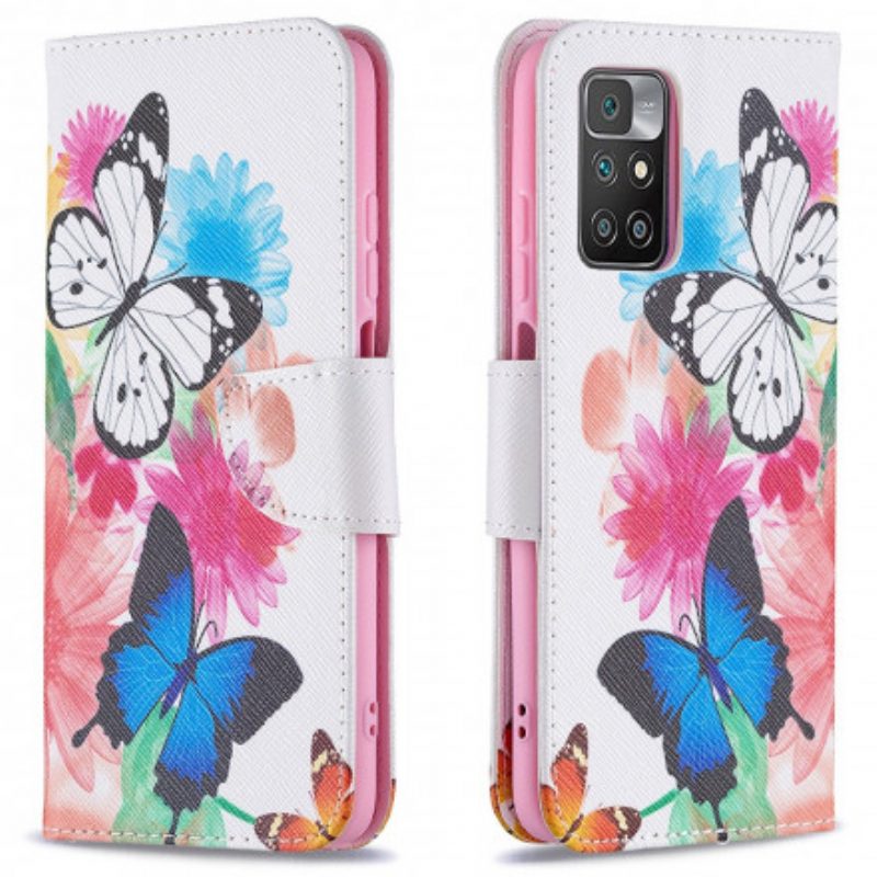 Flip Case Für Xiaomi Redmi 10 Bemalte Schmetterlinge Und Blumen