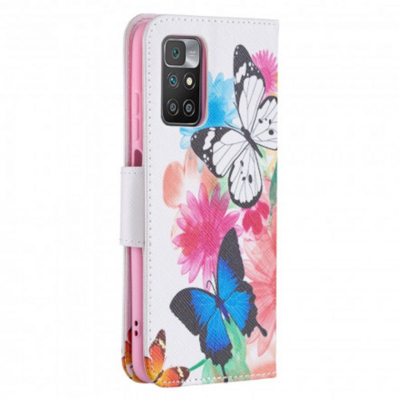 Flip Case Für Xiaomi Redmi 10 Bemalte Schmetterlinge Und Blumen