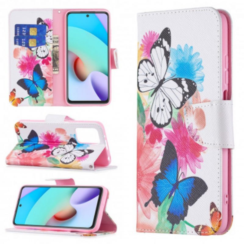 Flip Case Für Xiaomi Redmi 10 Bemalte Schmetterlinge Und Blumen