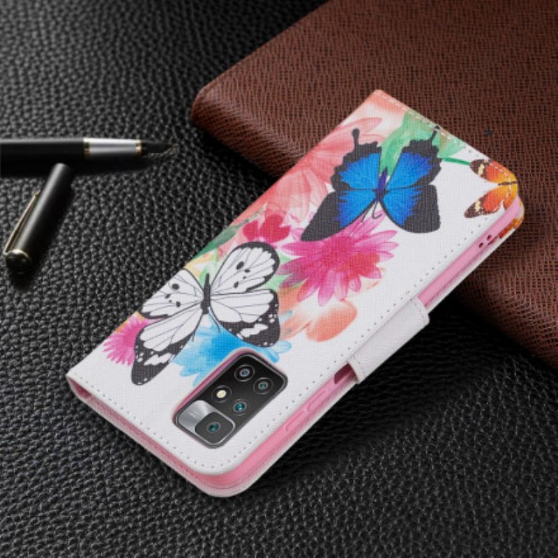 Flip Case Für Xiaomi Redmi 10 Bemalte Schmetterlinge Und Blumen