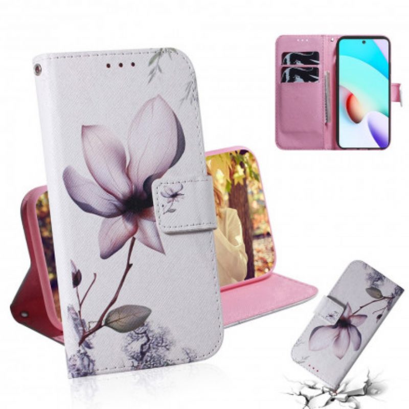 Flip Case Für Xiaomi Redmi 10 Blume Staubiges Rosa