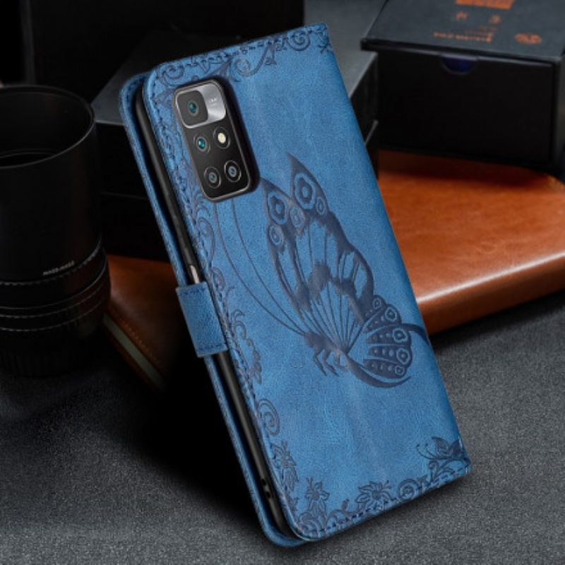 Flip Case Für Xiaomi Redmi 10 Mit Kordel Barocker Riemchenschmetterling