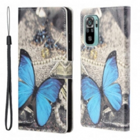 Flip Case Für Xiaomi Redmi 10 Mit Kordel Blauer Schmetterling Mit Riemen